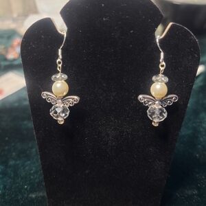 Silver and Pearl Butterfly Drop Earrings